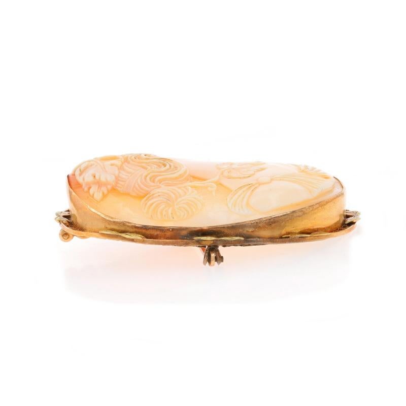 Broche Convertible Art Decó Camafeo de Concha Tallada en Oro Amarillo - Silueta 14k en Excelente estado para la venta en Greensboro, NC
