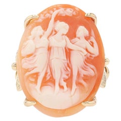 Yellow Gold Carved Shell Cameo Cocktail Ring - 14k Three Graces Charities