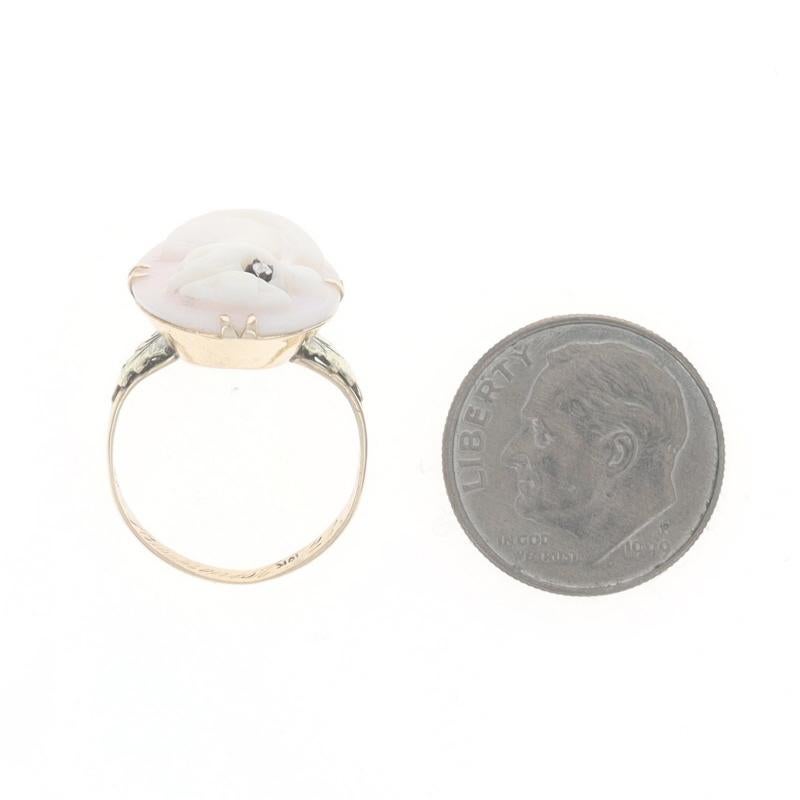Bague en or jaune 10k En Habille SZ 4 3/4 Diamant Art Deco Shell Cameo Pour femmes en vente