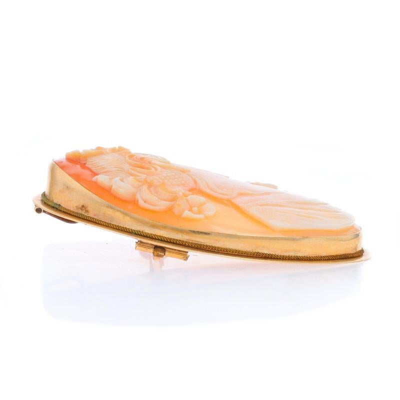 Yellow Gold Carved Shell Cameo Edwardian Silhouette Convertible Brooch - 14k Pin In Excellent Condition For Sale In Greensboro, NC