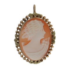 Yellow Gold Carved Shell Cameo Pendant - 14k Silhouette