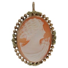 Yellow Gold Carved Shell Cameo Pendant - 14k Silhouette