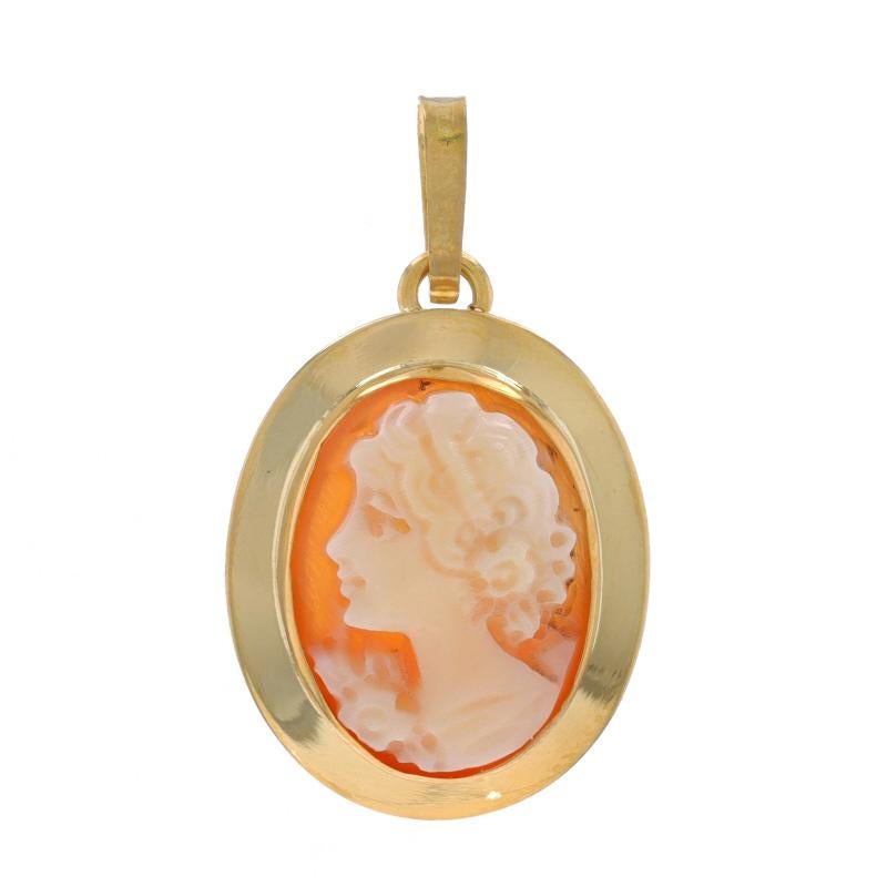 Metal Content: 18k Yellow Gold

Stone Information

Carved Shell Cameo

Theme: Silhouette

Measurements

Tall (from stationary bail): 3/4