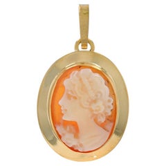 Yellow Gold Carved Shell Cameo Silhouette Pendant - 18k