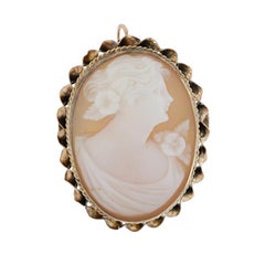 Yellow Gold Carved Shell Cameo Vintage Brooch/Pendant - 10k Silhouette Pin