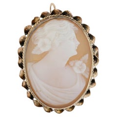 Yellow Gold Carved Shell Cameo Vintage Brooch/Pendant - 10k Silhouette Pin