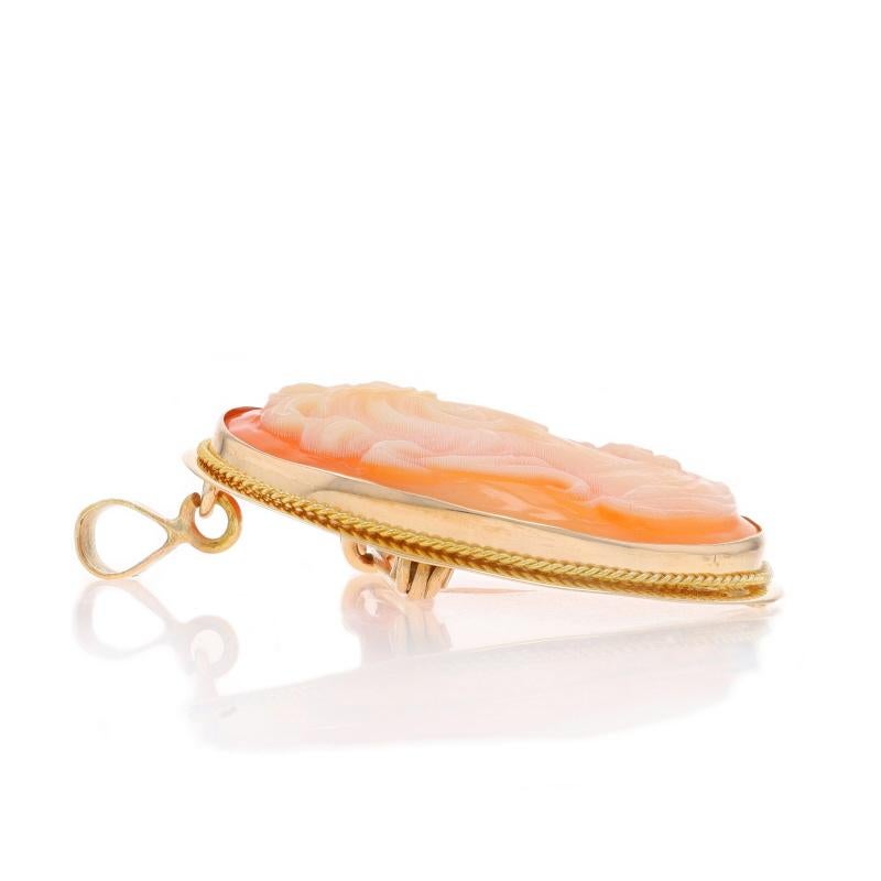 Or Jaune Coquillage sculpté Camée Vintage Broche 14k Convertible Pendentif Epingle Excellent état - En vente à Greensboro, NC