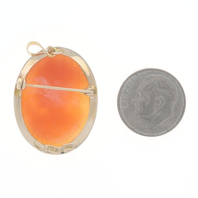 Or Jaune Coquillage sculpté Camée Vintage Broche 14k Convertible Pendentif Epingle Pour femmes en vente