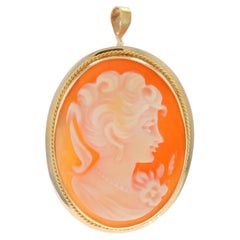 Or Jaune Coquillage sculpté Camée Vintage Broche 14k Convertible Pendentif Epingle