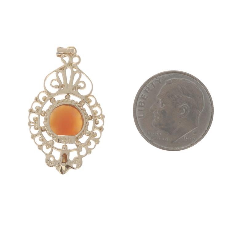 Women's Yellow Gold Carved Shell Cameo Vintage Pendant 14k Silhouette For Sale