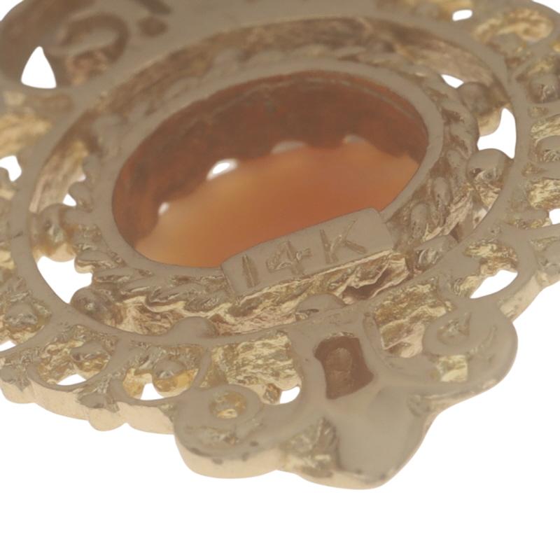 Yellow Gold Carved Shell Cameo Vintage Pendant 14k Silhouette For Sale 1