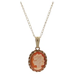 Yellow Gold Carved Shell Cameo Vintage Pendant Necklace 18" - 14k Silhouette