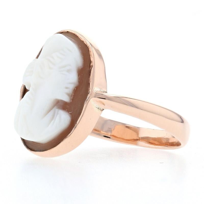 Yellow Gold Carved Shell Cameo Vintage Solitaire Ring, 14k Woman's Silhouette 3