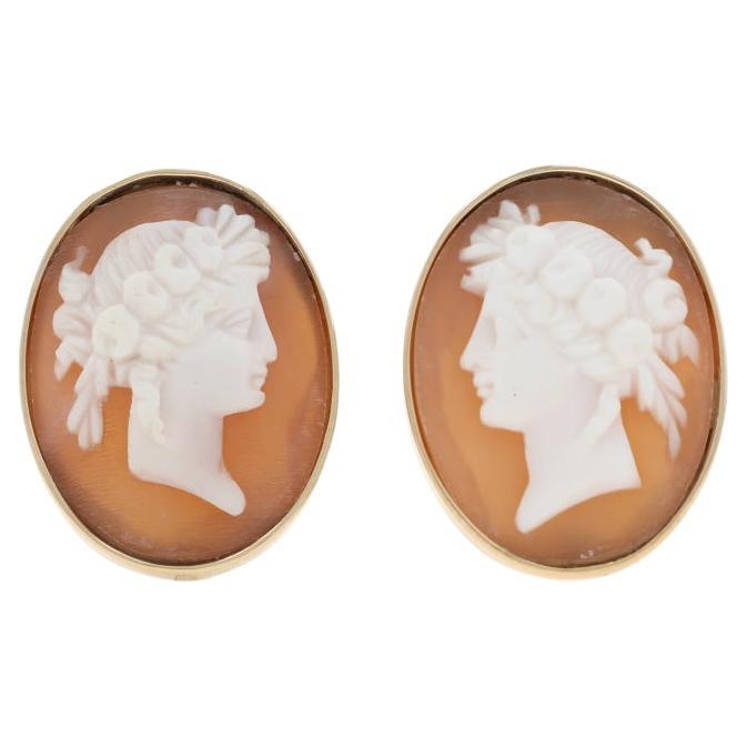 Gelbgold geschnitzt Shell Cameo Vintage Ohrstecker - 14k nicht durchbohrt Clip-Ons