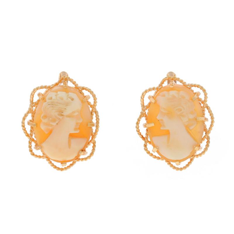 Gelbgold geschnitzt Shell Cameo Vintage Ohrstecker 18k Seil Frame durchbohrt im Angebot
