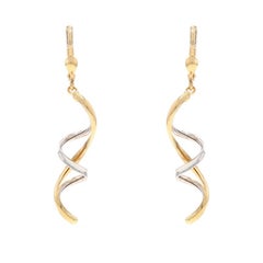 Yellow Gold Cascading Ribbon Dangle Earrings - 14k Spiral Pierced
