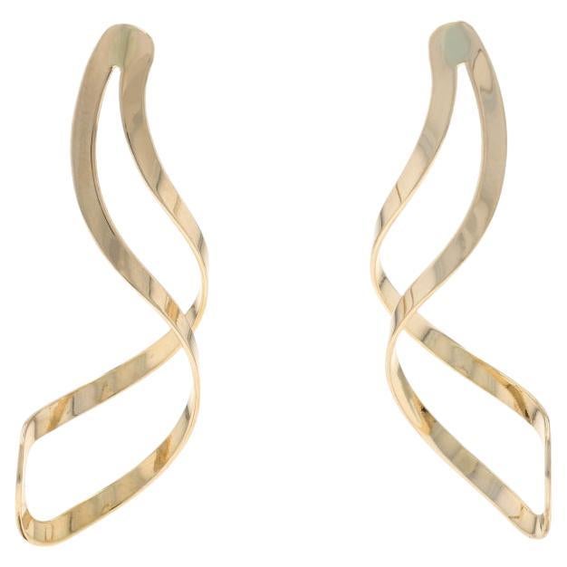 Yellow Gold Cascading Ribbon Drop Earrings - 14k Pierced