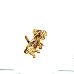 Yellow Gold Cat Pin with Diamonds Rubies and Emeralds