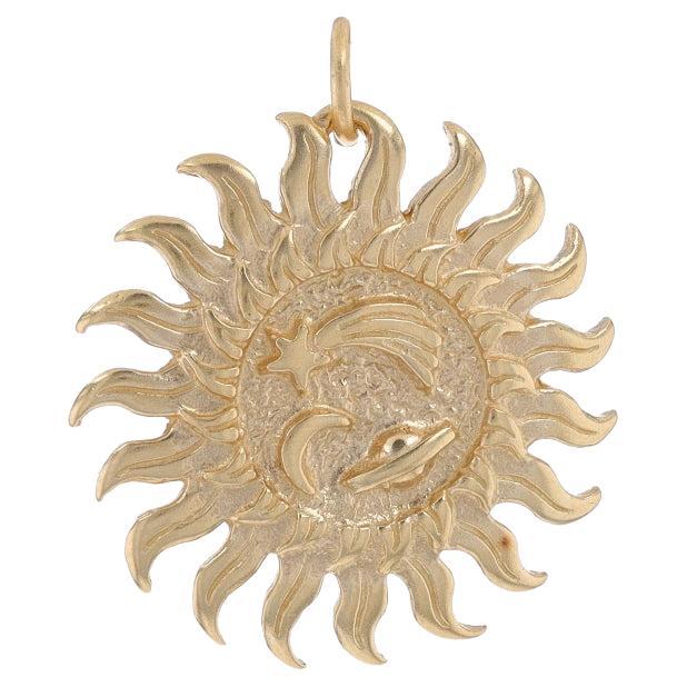 Yellow Gold Celestial Sun Pendant - 14k Star Moon Saturn