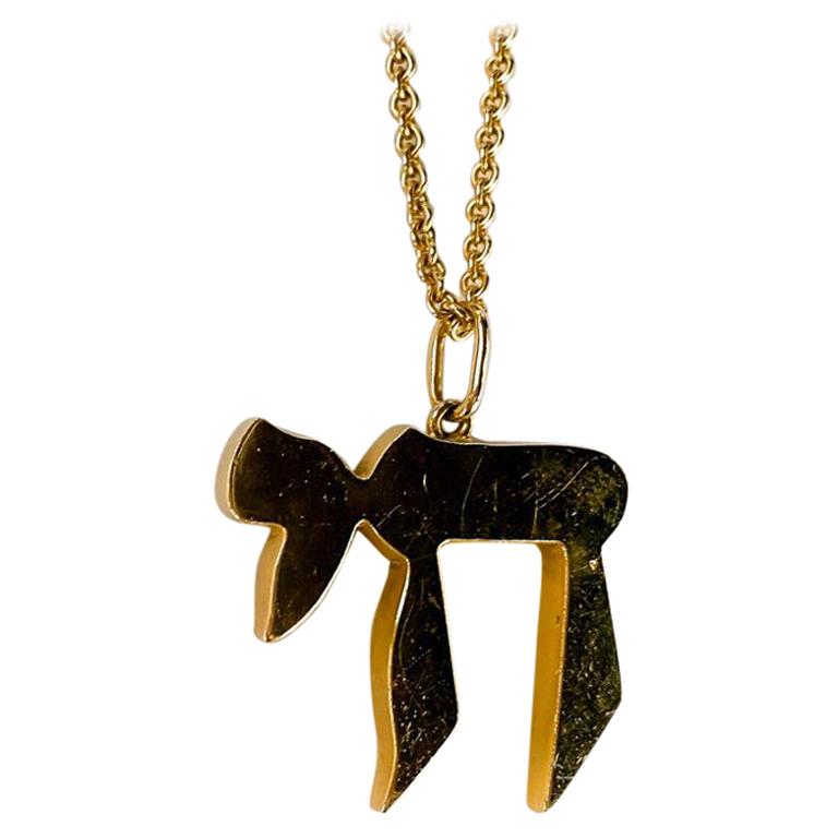 Yellow Gold Chain Jewish Pendant Necklace