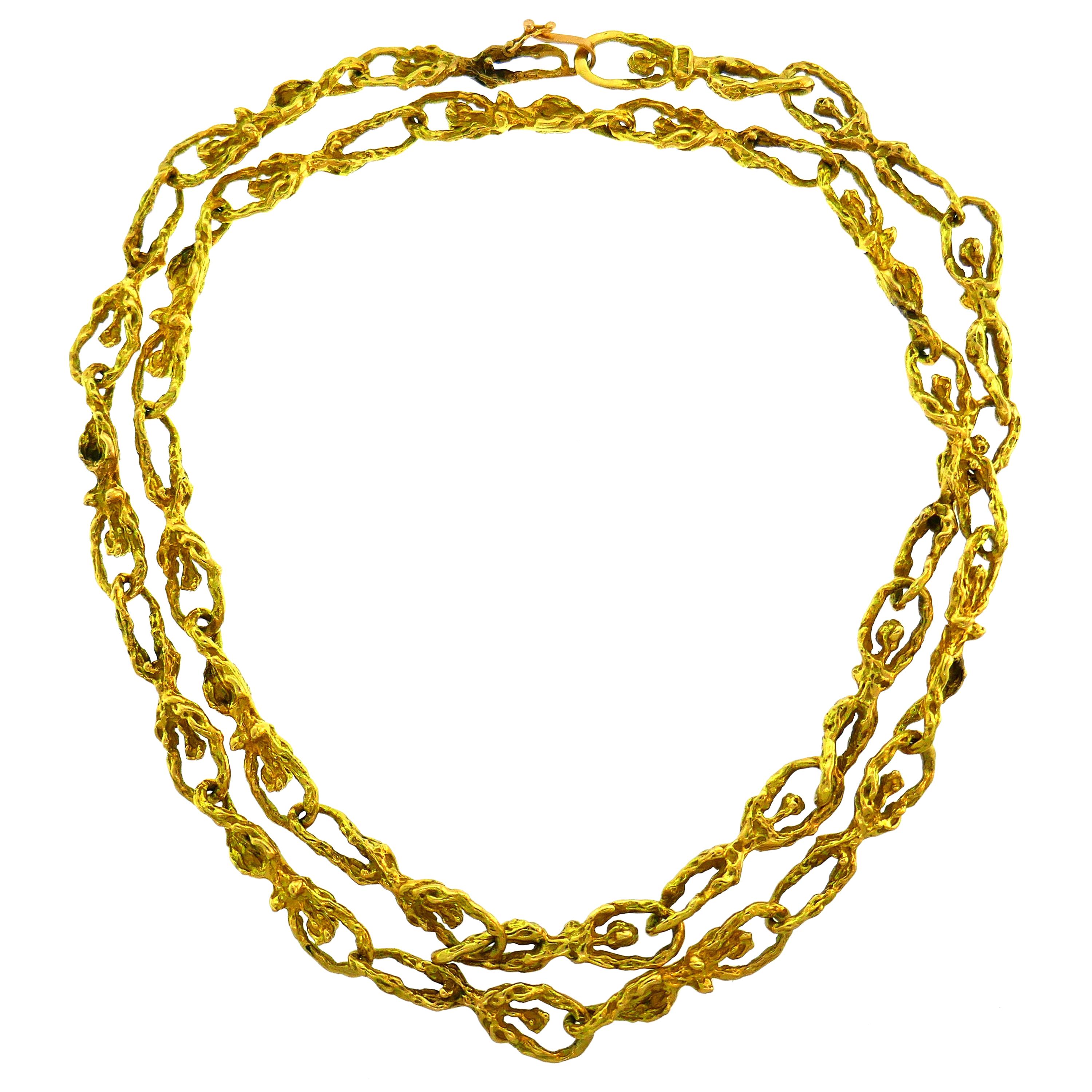 Yellow Gold Chain Necklace, French Signed WV, 1980s