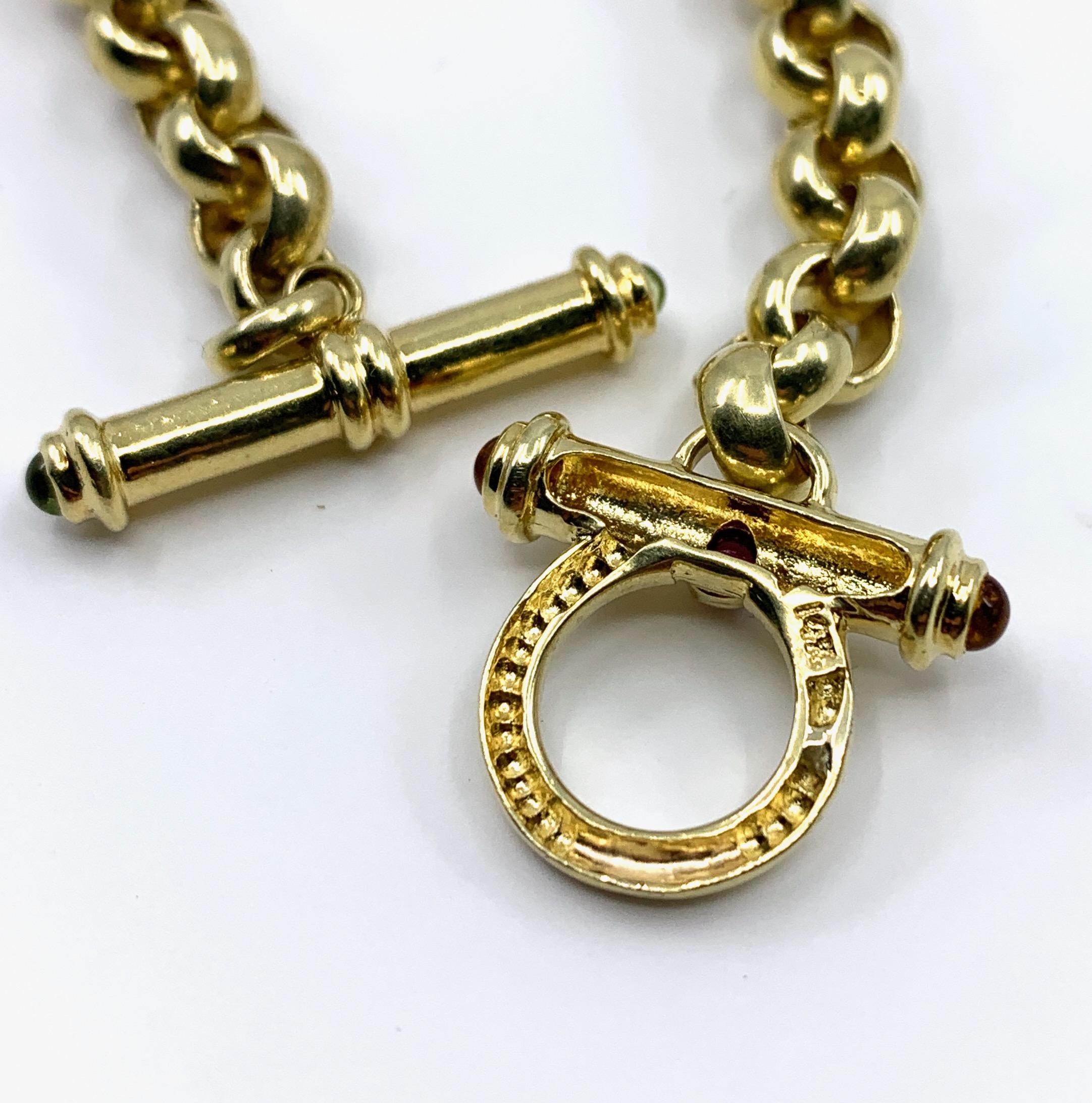 Yellow Gold Chain Necklace with Gemstone-Tipped Toggle Clasp In Excellent Condition In Sherman Oaks, CA