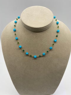 Chain Necklace Turquoises Malachites Diopsides Yellow Gold 18 Karat