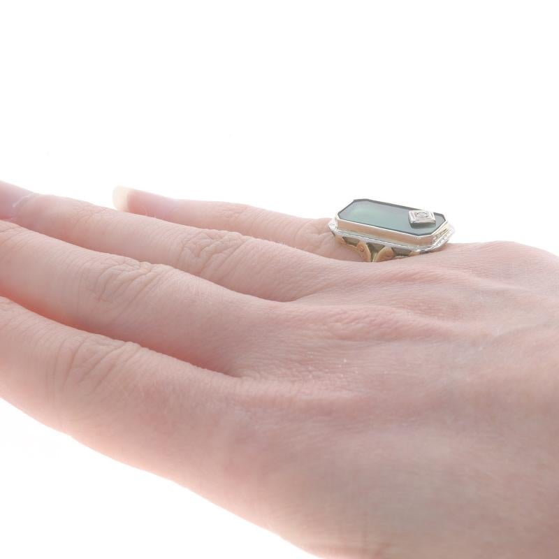 Bague Art déco en or jaune 18 carats, calcédoine et diamants, coupe plate et rectangulaire vintage Pour femmes en vente