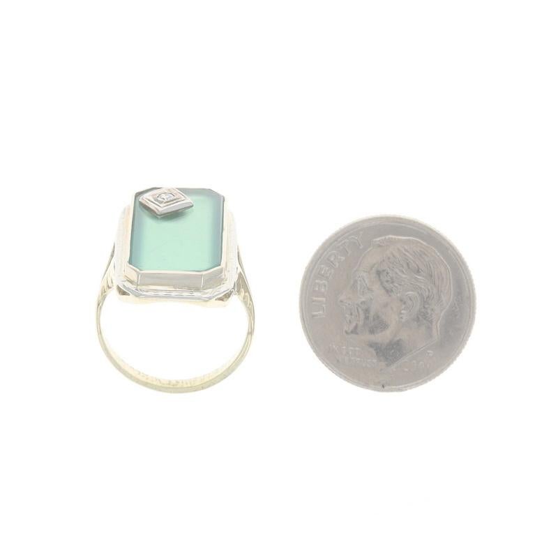 Bague Art déco en or jaune 18 carats, calcédoine et diamants, coupe plate et rectangulaire vintage en vente 1