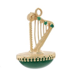 Yellow Gold Chalcedony Harp Charm 14k Oval Cabochon String Instruments