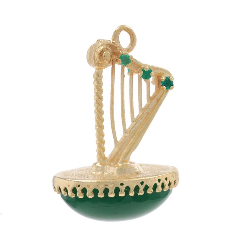 Amuleto Arpa Calcedonia Oro Amarillo 14k Cabujón Oval Instrumentos de Cuerda en venta 1