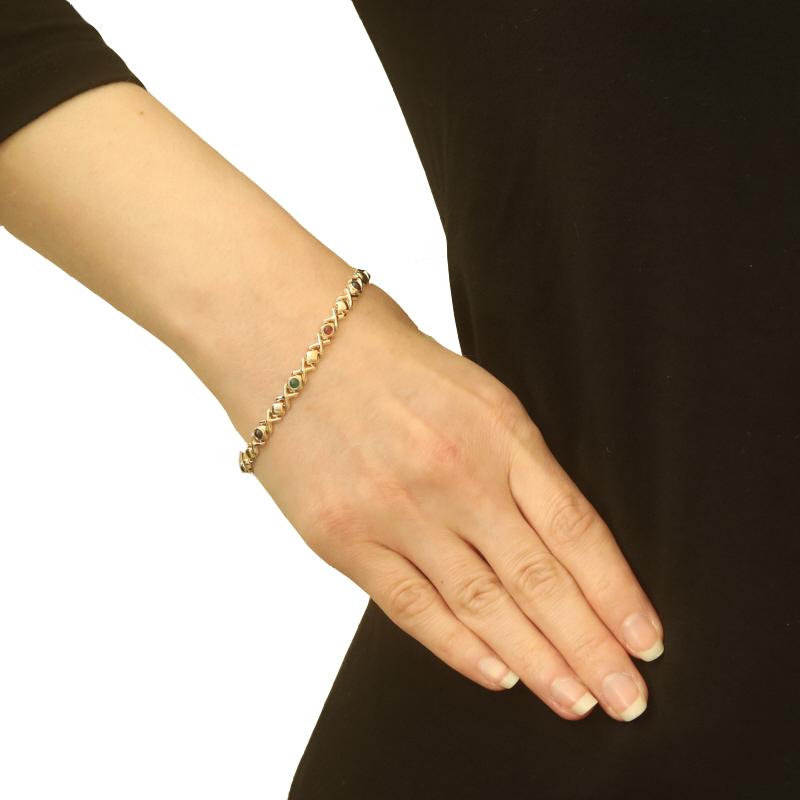 Taille ronde Bracelet à maillons en or jaune, calcédoine, onyx, grenat 7 1/4