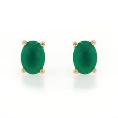 Yellow Gold Chalcedony Stud Earrings - 14k Oval Pierced