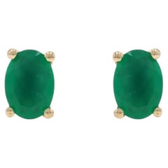 Yellow Gold Chalcedony Stud Earrings - 14k Oval Pierced