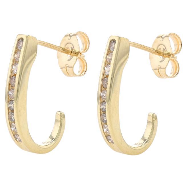 Yellow Gold Champagne Brown Diamond J-Hook Earrings 14k Rnd .30ctw Channel Set For Sale