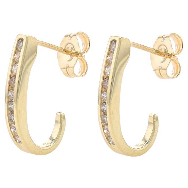Gelbgold Champagner Brown Diamant J-Haken Ohrringe 14k Rnd .30ctw Channel Set