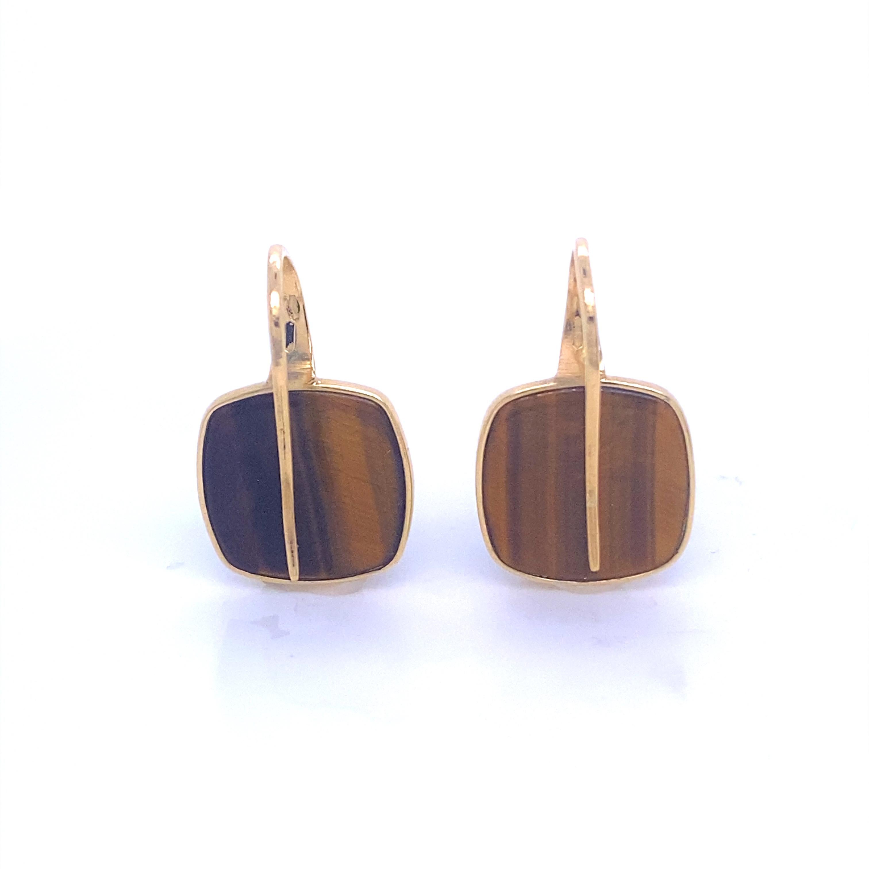 Chandelier-Ohrring aus Gelbgold mit Tigerauge-Stein für Damen oder Herren im Angebot