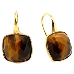 Yellow Gold Chandelier Earring with a Tiger Eye Stone