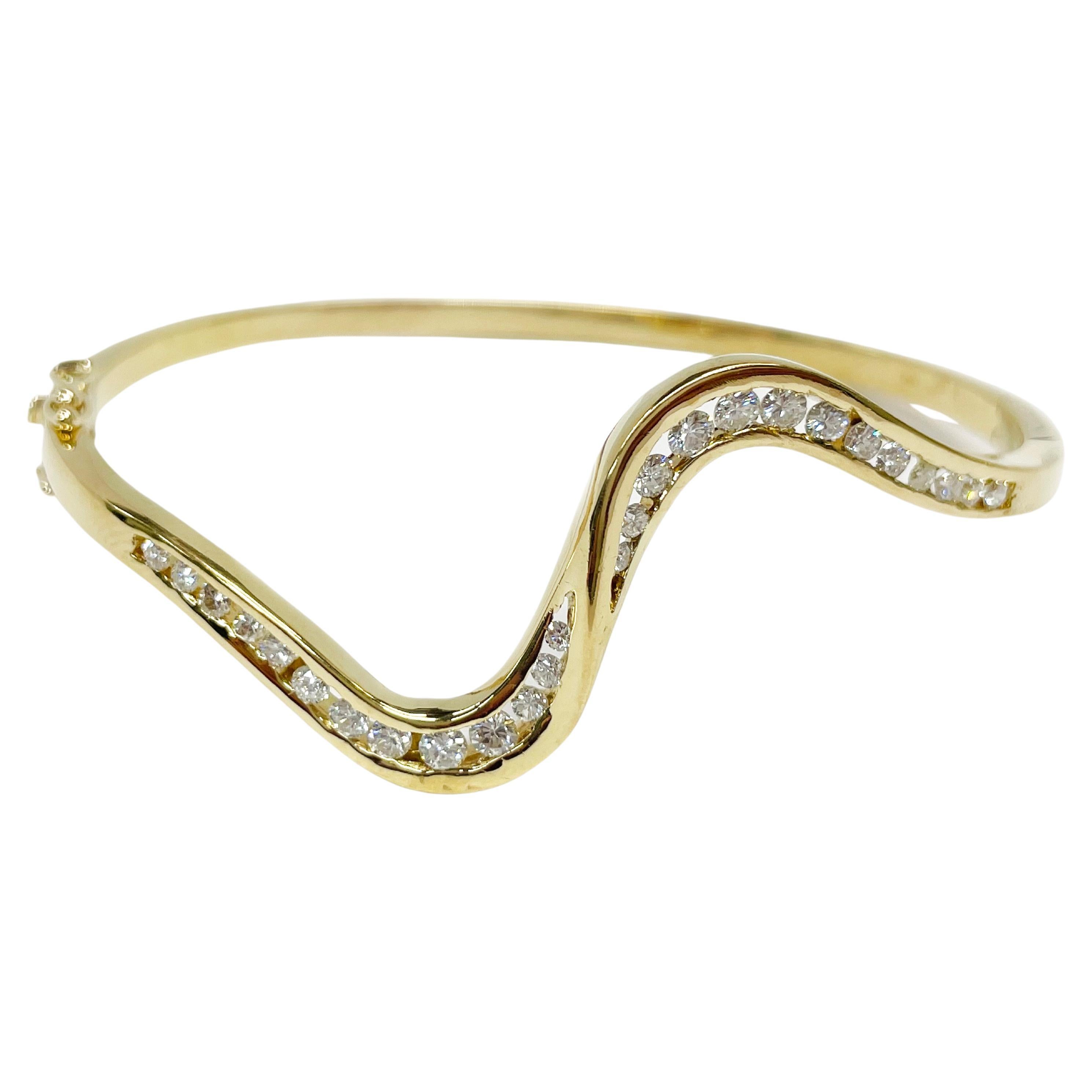 Yellow Gold Channel-Set Diamond Bangle Bracelet For Sale
