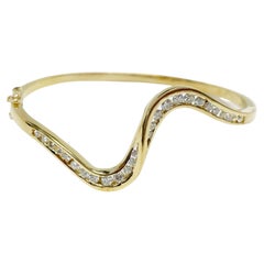 Vintage Yellow Gold Channel-Set Diamond Bangle Bracelet