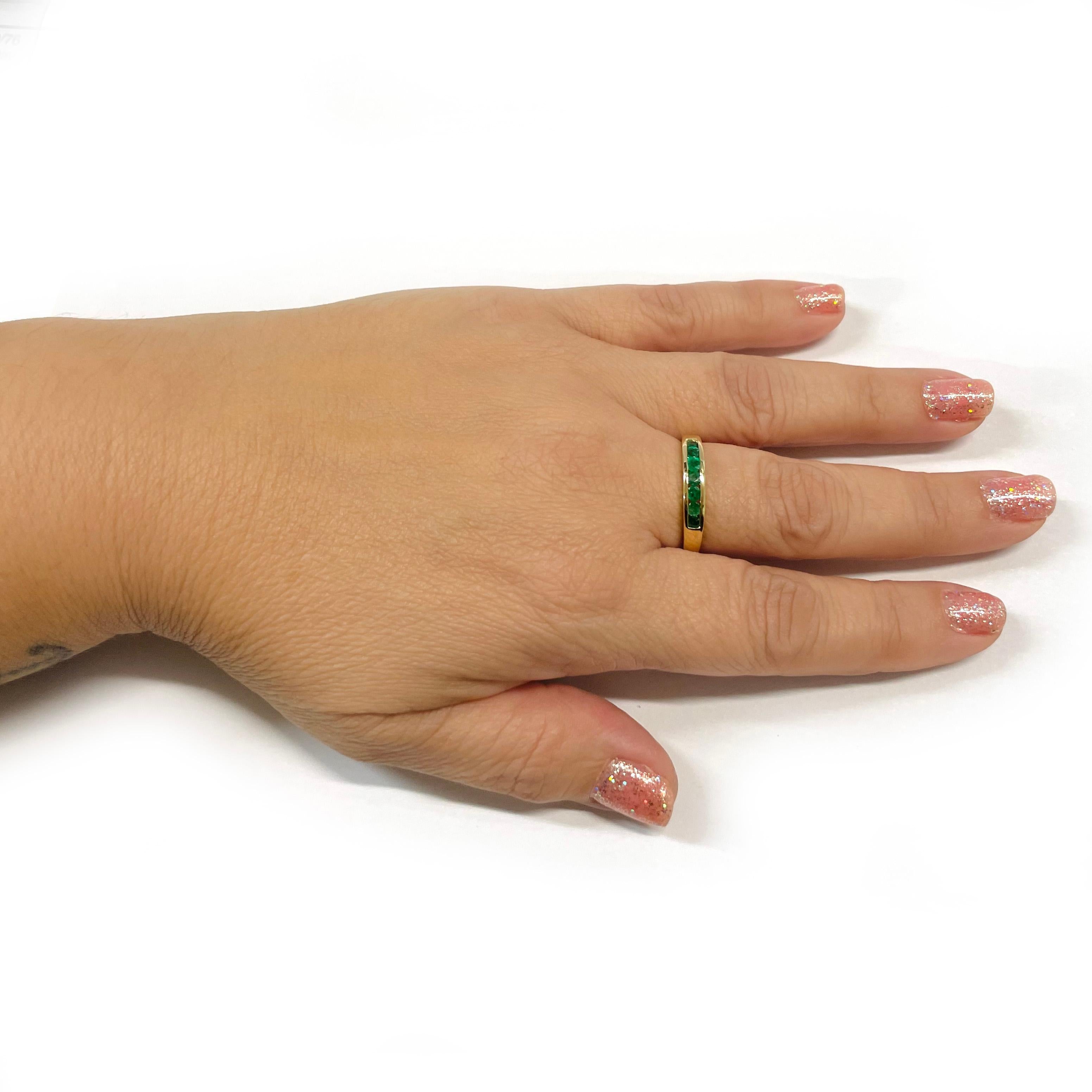 Retro Yellow Gold Channel-Set Emerald Ring For Sale