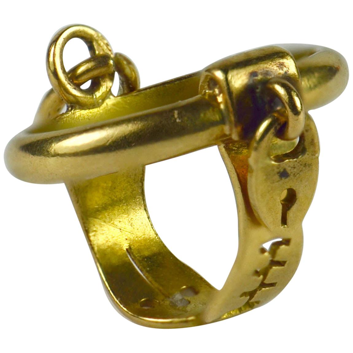 Yellow Gold Chastity Belt Love Heart Padlock Charm Pendant