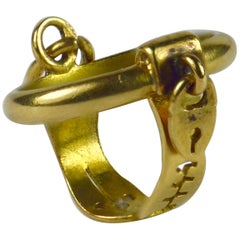 Vintage Yellow Gold Chastity Belt Love Heart Padlock Charm Pendant