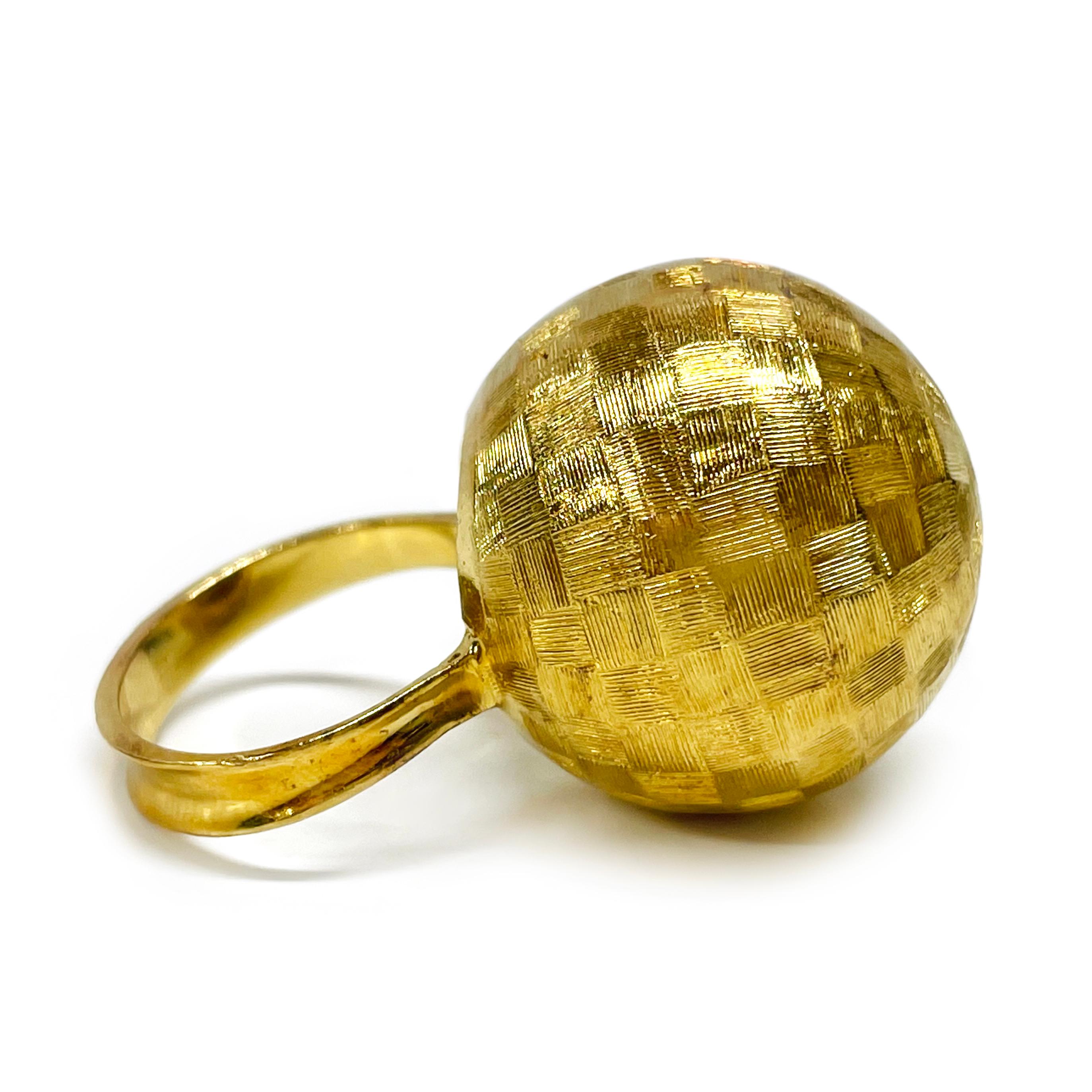 Retro Yellow Gold Checkerboard Pattern Dome Ring For Sale