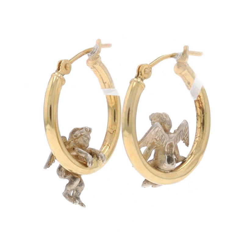 Gelbgold Cherub Trio Creolen & Anhänger Set - 14k 925 Guardian Angels, Gelbgold Damen