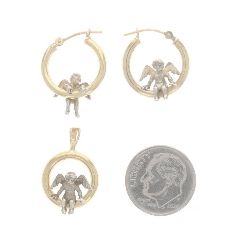 Gelbgold Cherub Trio Creolen & Anhänger Set - 14k 925 Guardian Angels, Gelbgold 2