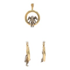 Gelbgold Cherub Trio Creolen & Anhänger Set - 14k 925 Guardian Angels, Gelbgold