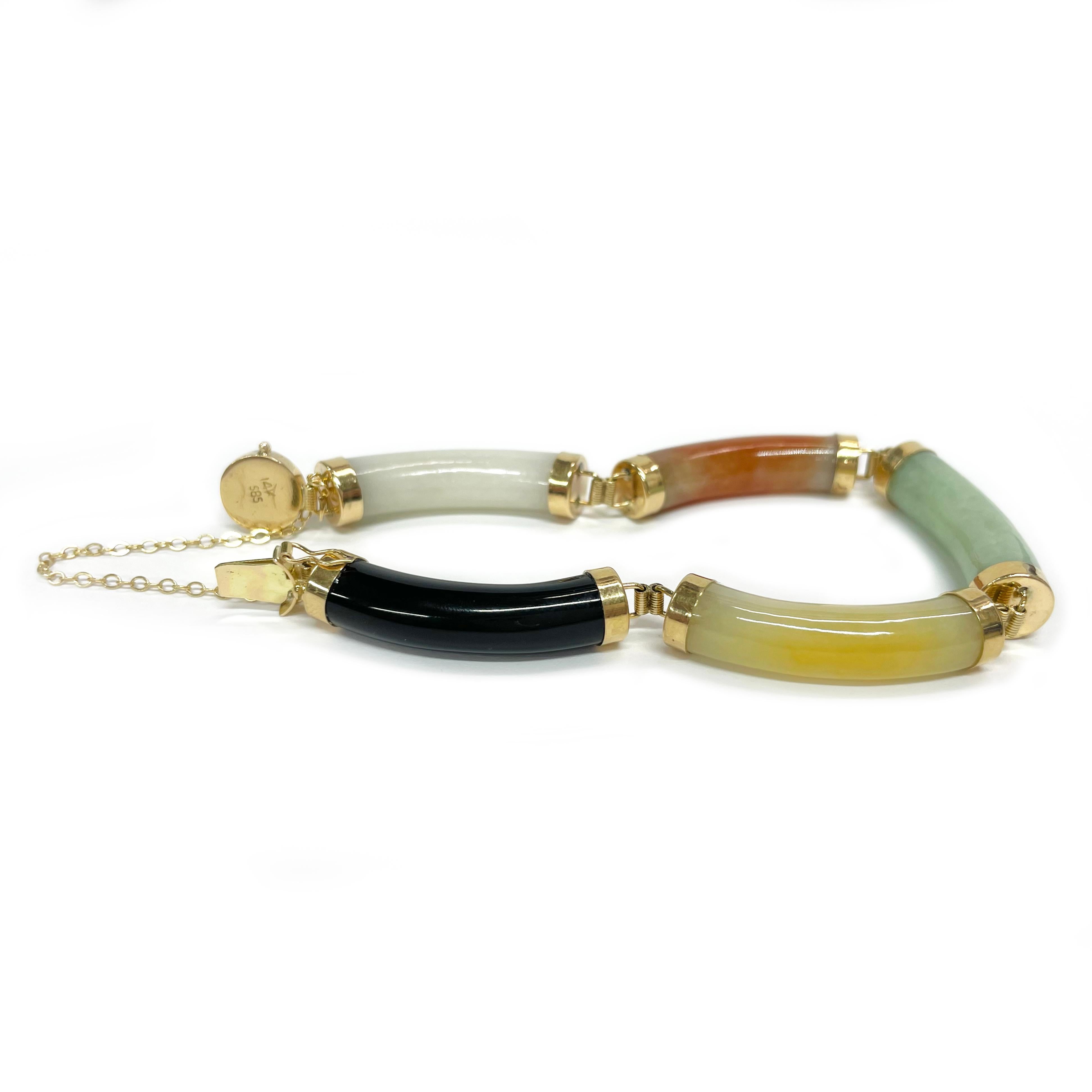 Rétro Bracelet chinois à maillons en or jaune et jade multicolore en vente