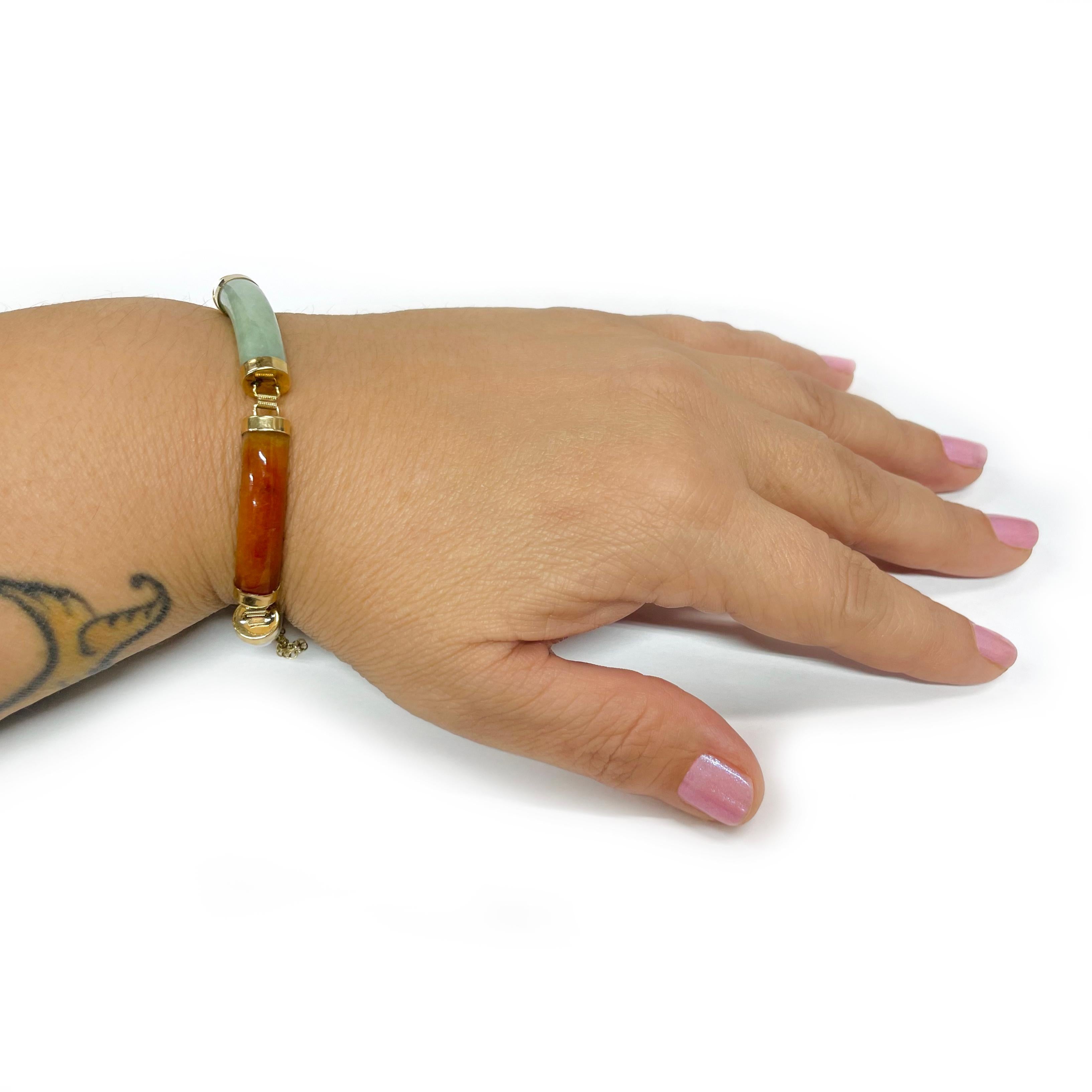 Bracelet chinois à maillons en or jaune et jade multicolore Unisexe en vente