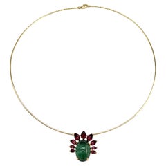 Collana girocollo in oro giallo con tormalina verde e granato rodolite